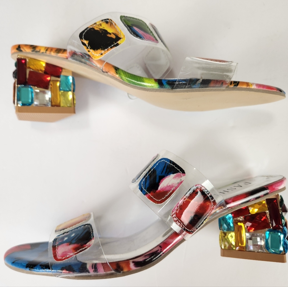 Fashion Colorful Jeweled Block Heel Sandal Size 37 / US 6 - Picture 9 of 15